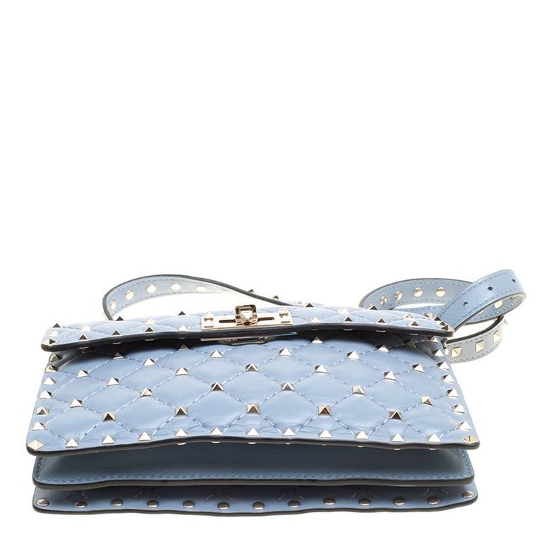 Valentino Light Blue Leather Rockstud Spike Crossbody Bag For Sale at