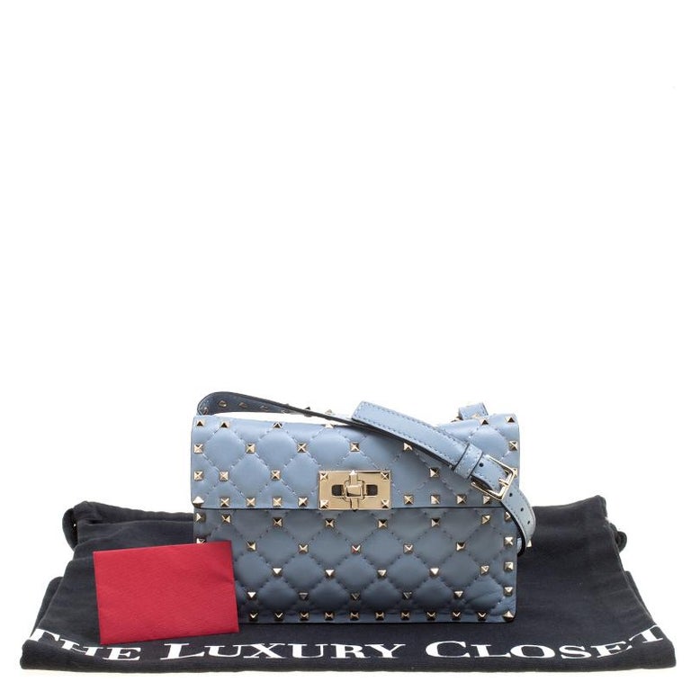 Valentino Light Blue Leather Rockstud Spike Crossbody Bag For Sale at