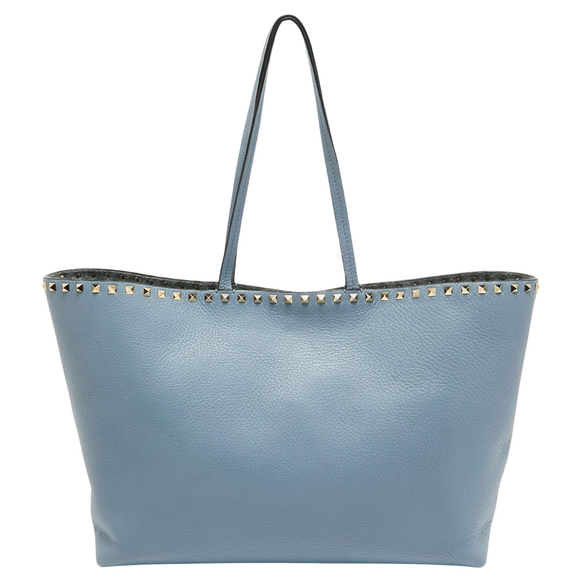 Valentino Light Blue Leather Rockstud Tote