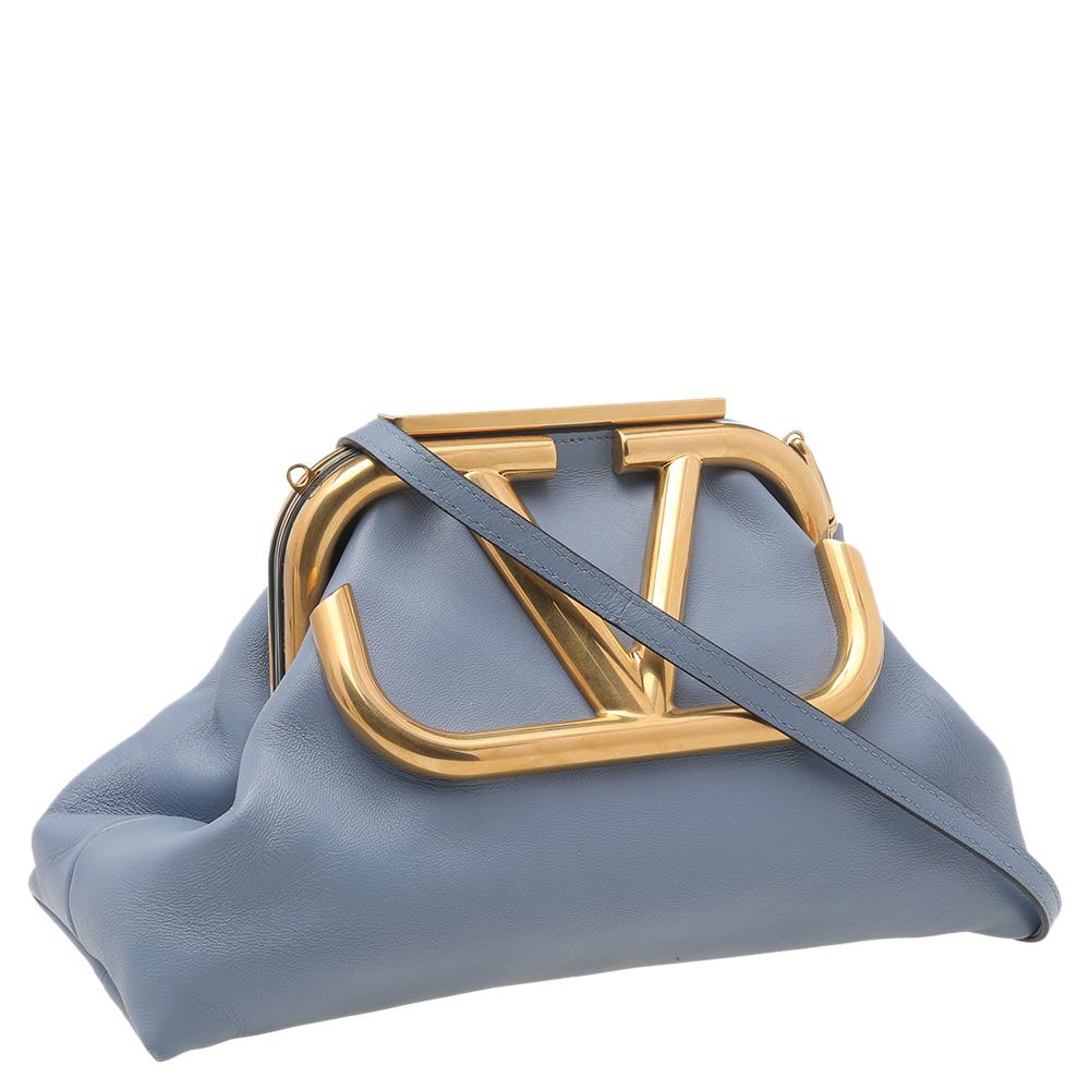 Gray Valentino Light Blue Leather Small Supervee Clutch