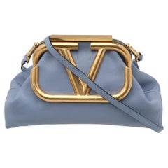 Valentino Light Blue Leather Small Supervee Clutch