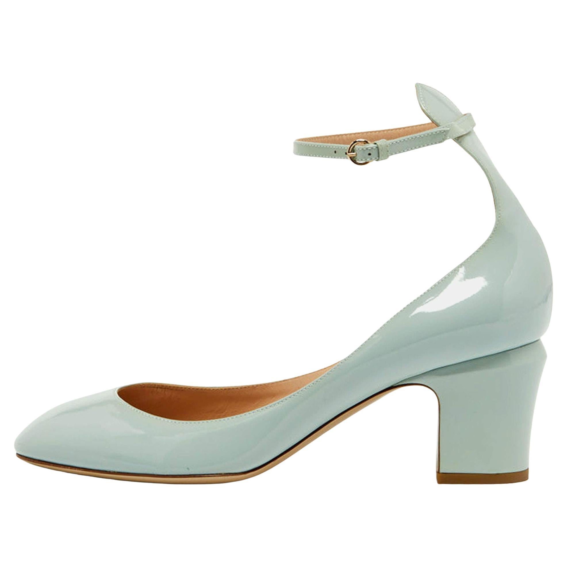 Valentino Light Blue Patent Leather Tan-Go Pumps Size 40