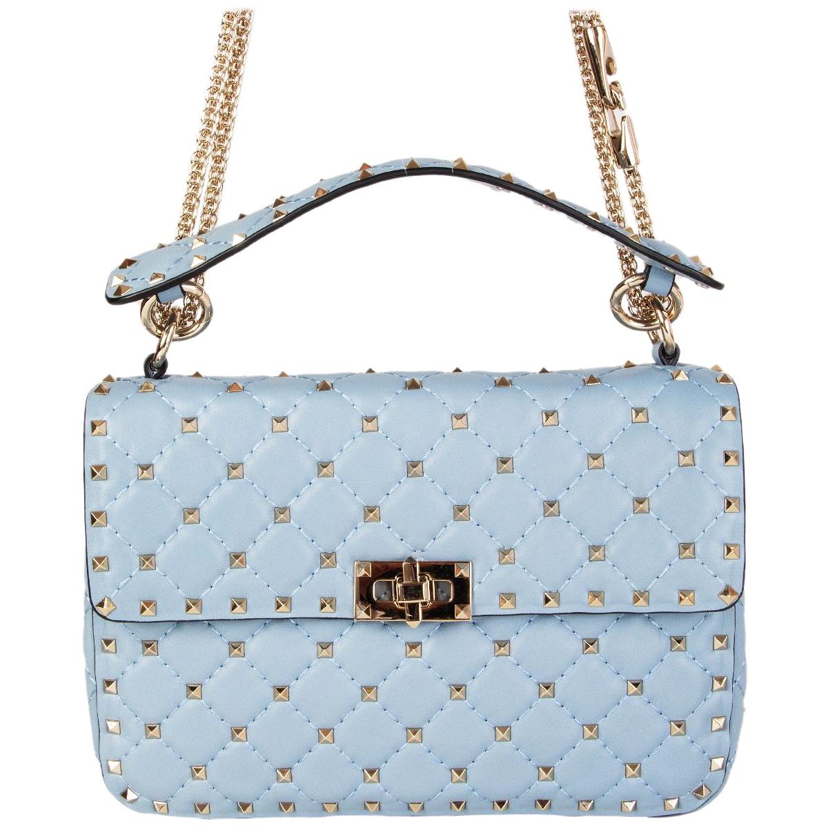 VALENTINO light blue quilted leather ROCKSTUD SPIKE MEDIUM Shoulder Bag at  1stDibs | valentino baby blue bag, light blue valentino bag, valentino  rockstud bag blue