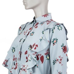 VALENTINO light blue silk RUFFLED FLORAL Blouse Shirt 40 S