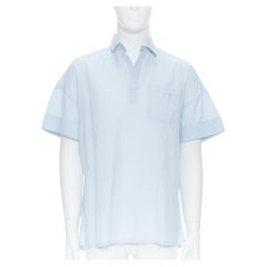 VALENTINO light blue soft cotton fused sleeve single pocket boxy shirt top EU39 