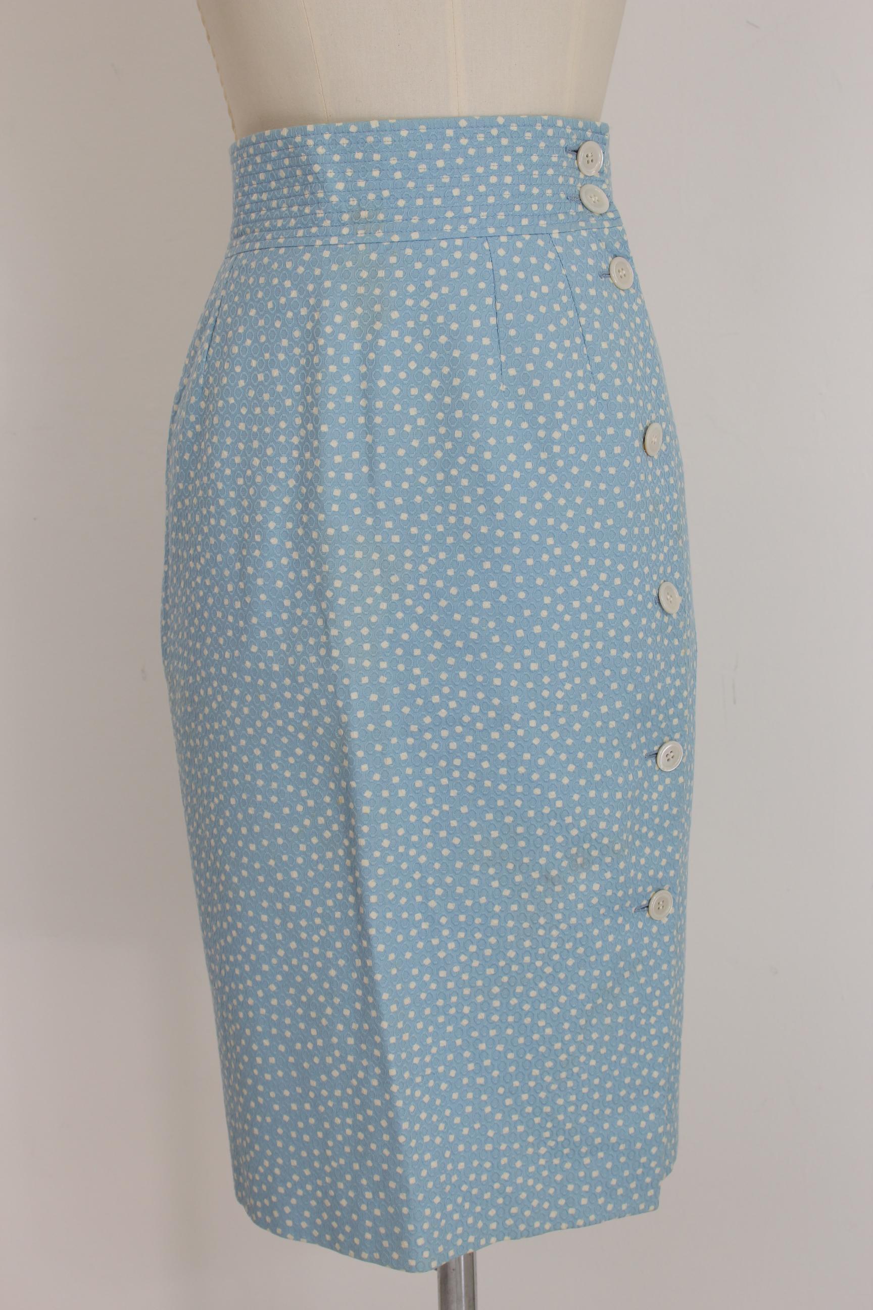Valentino Light Blue White Cotton Polka Dot Casual Suit Skirt and Shirt  In Good Condition In Brindisi, Bt