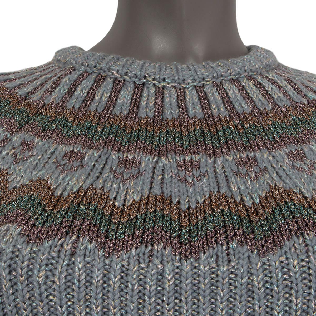 VALENTINO light blue wool blend LUREX FAIR ISLE Sweater XS In Excellent Condition In Zürich, CH