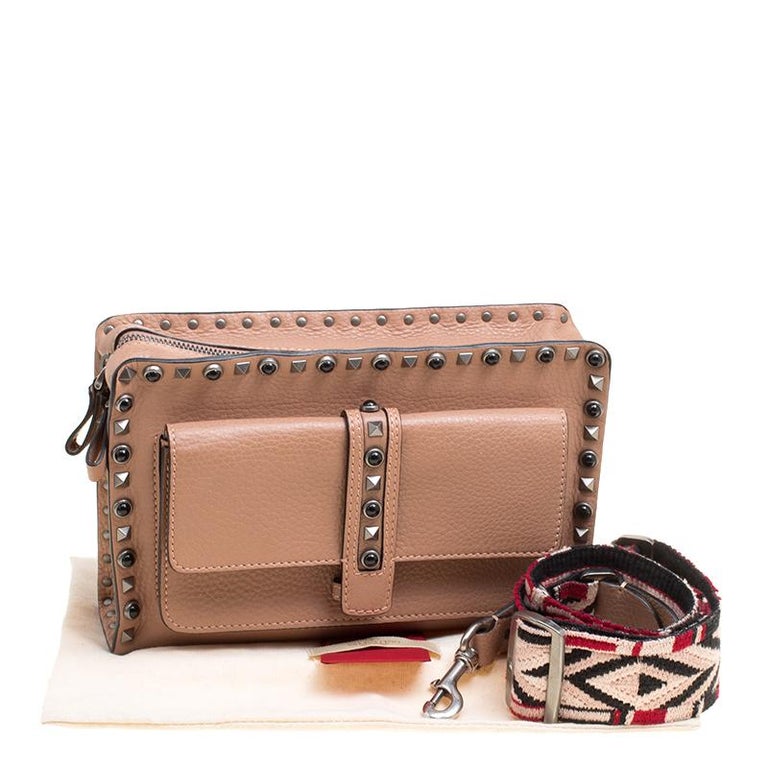 Valentino Light Brown Leather Guitar Straps Rolling Rockstud Shoulder