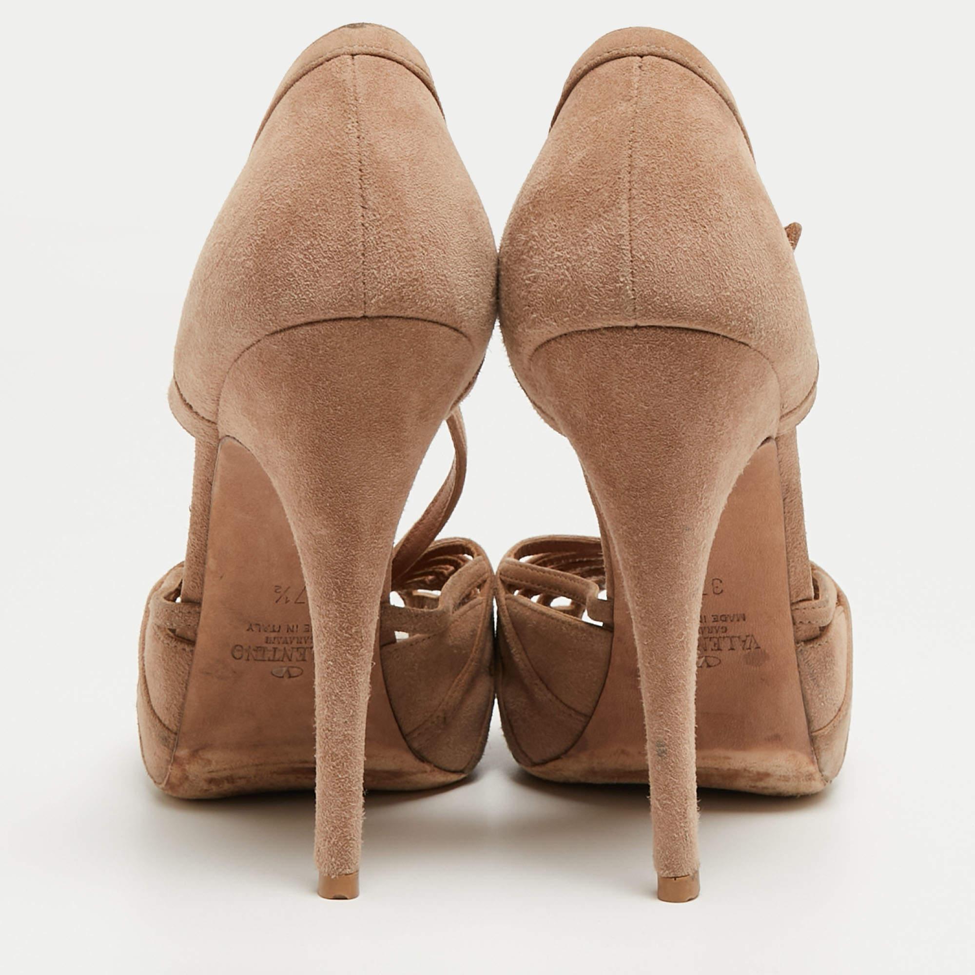 Valentino Light Brown Suede Ankle Strap Sandals Size 37.5 For Sale 3