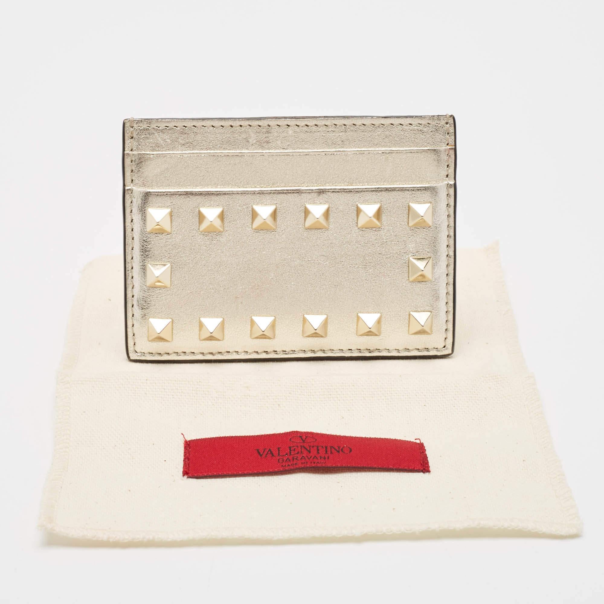Valentino Light Gold Leder Rockstud Kartenetui 1
