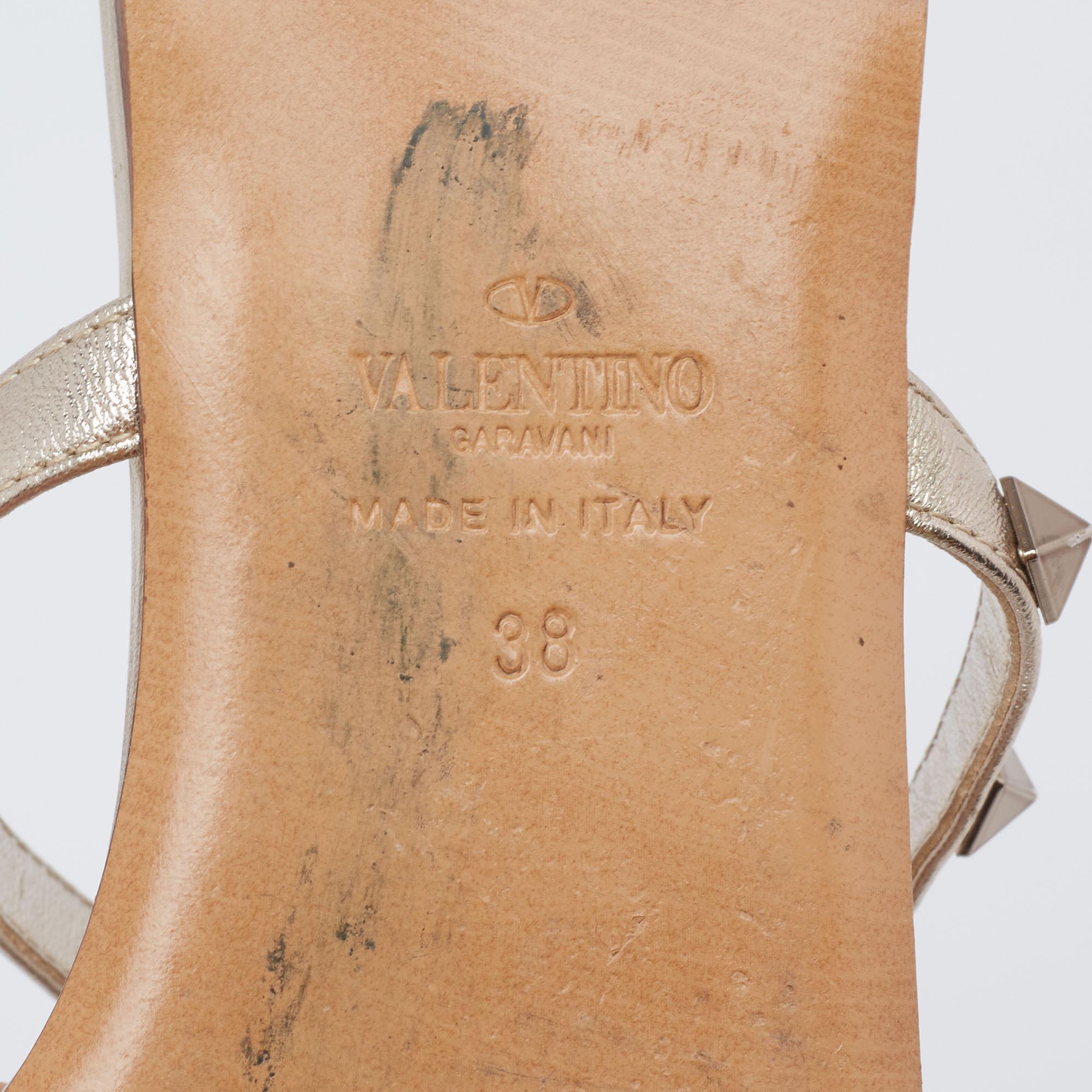 Valentino Light Gold Leather Rockstud Flat Slides Size 38 4