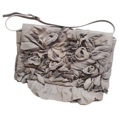 VALENTINO light gray leather FLOWER Flap Shoulder Bag