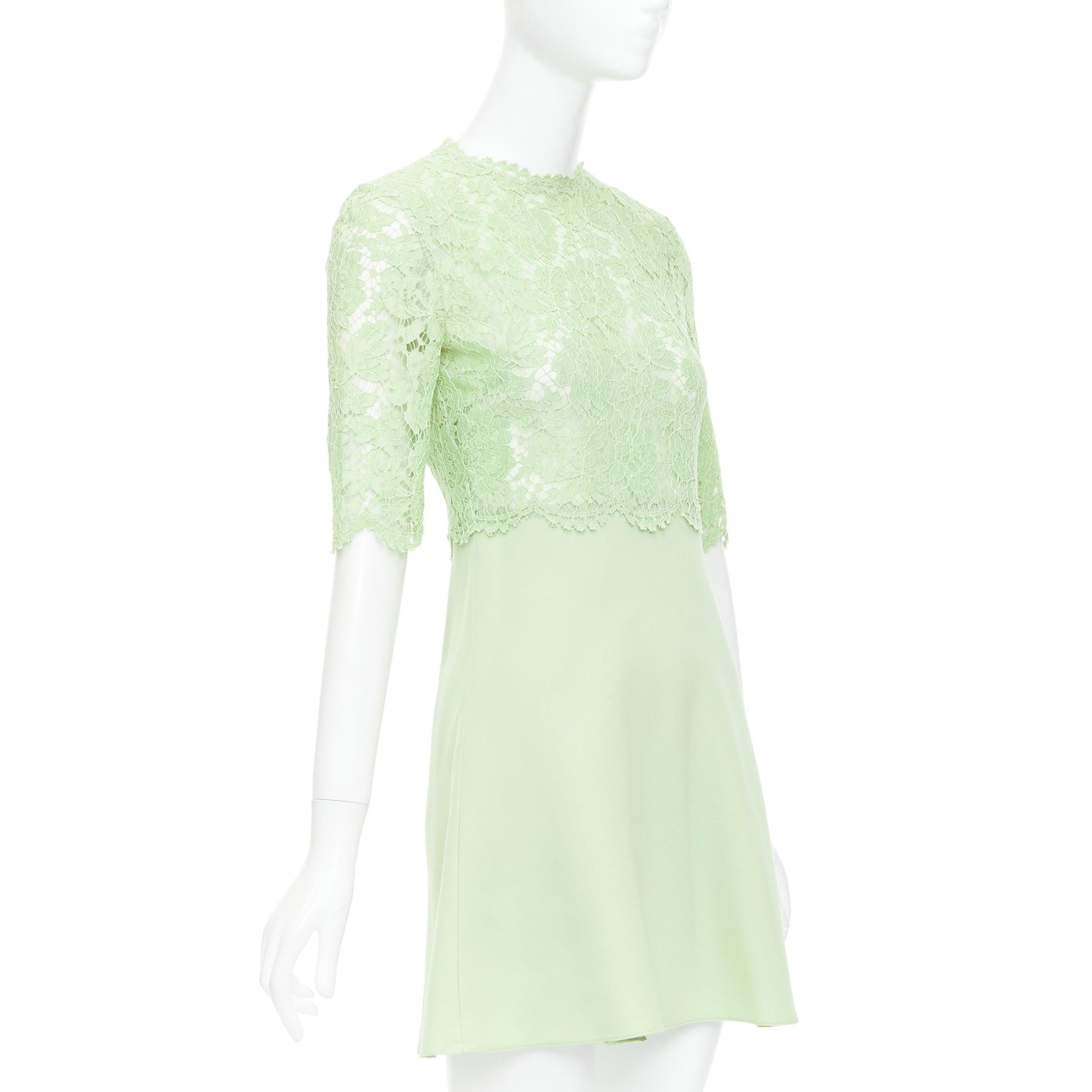 Beige VALENTINO light green cotton blend lace bodice A line dress IT38 XS For Sale