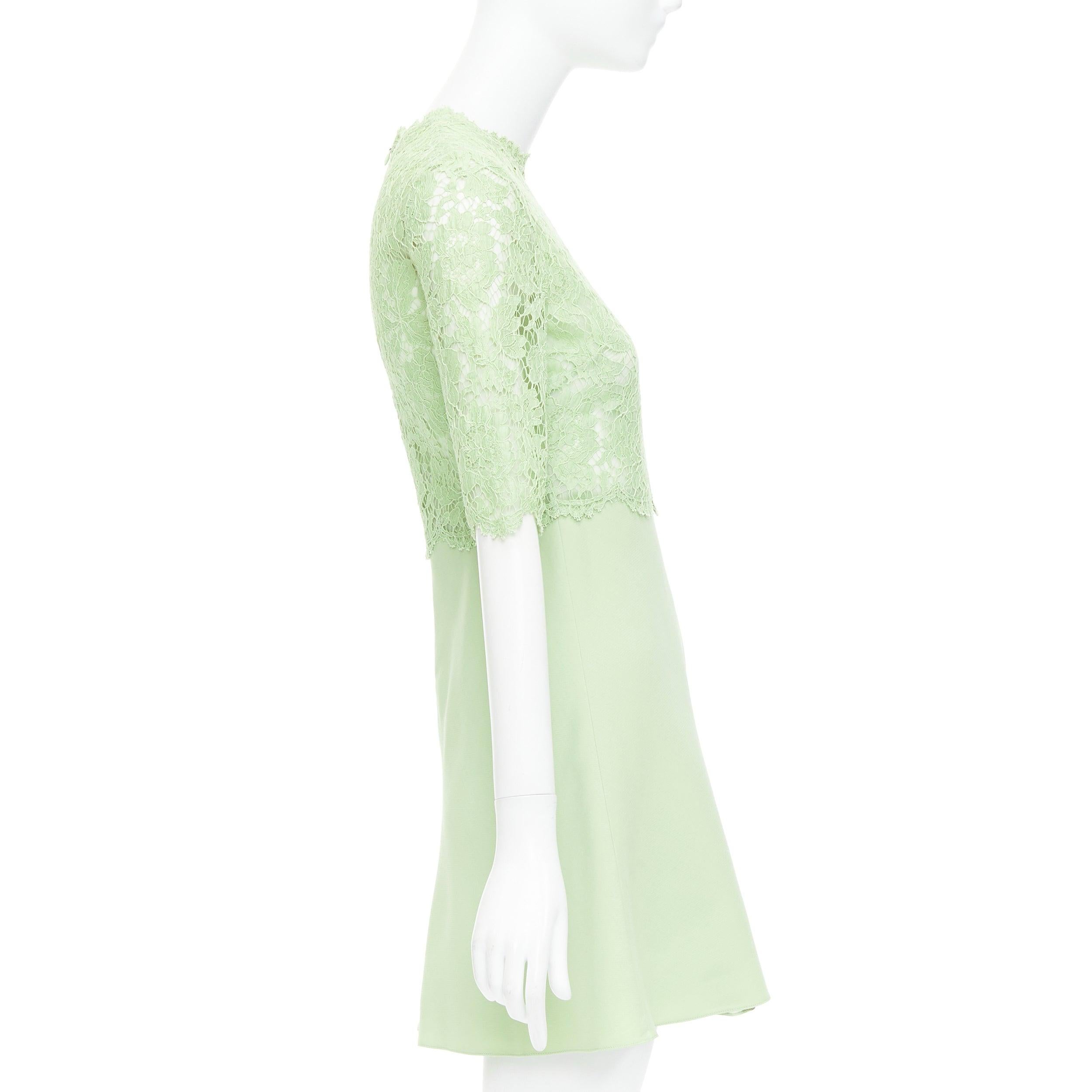 Women's VALENTINO light green cotton blend lace bodice A line dress IT38 XS For Sale
