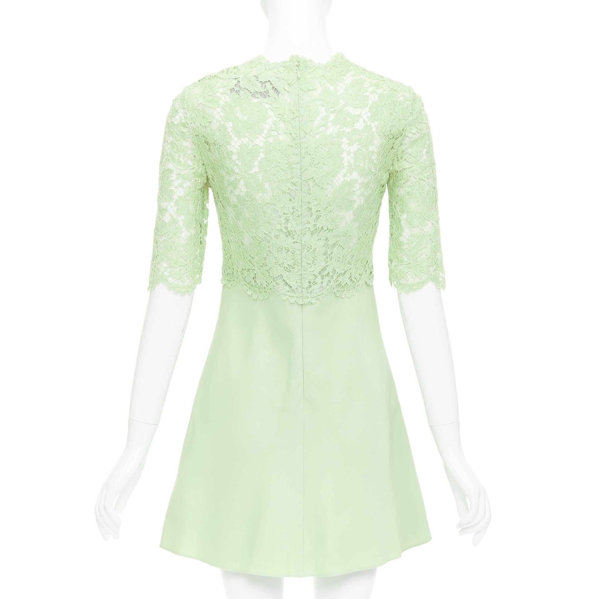 VALENTINO light green cotton blend lace bodice A line dress IT38 XS For Sale 1