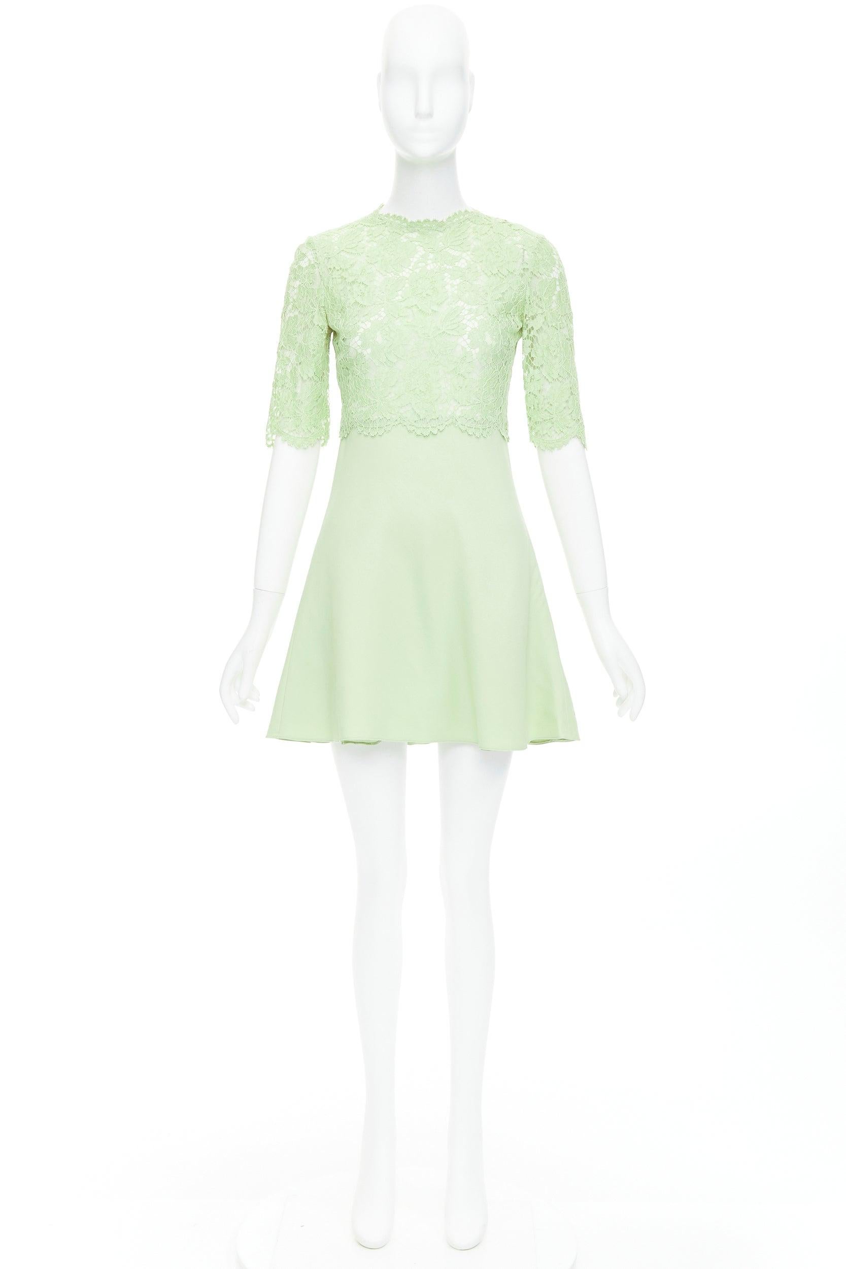 VALENTINO light green cotton blend lace bodice A line dress IT38 XS For Sale 5