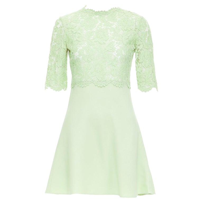 VALENTINO light green cotton blend lace bodice A line dress IT38 XS