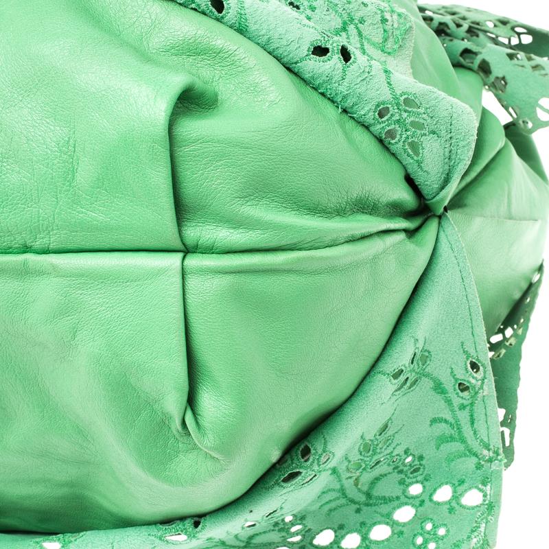 Valentino Light Green Laser Cut Leather Laceland Hobo 5