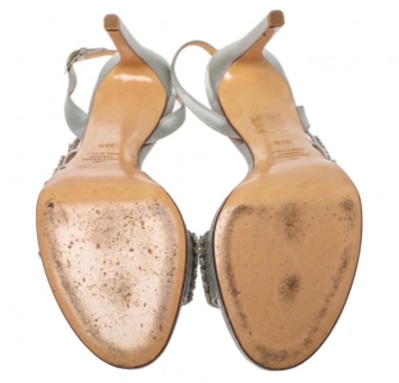 Valentino Light Grey Satin Crystal Embellished Slingback Sandals Size 39.5 For Sale 2