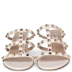 VALENTINO light ivory leather ROCKSTUD BLOCK HEEL SLIDE Sandals Shoes 37.5