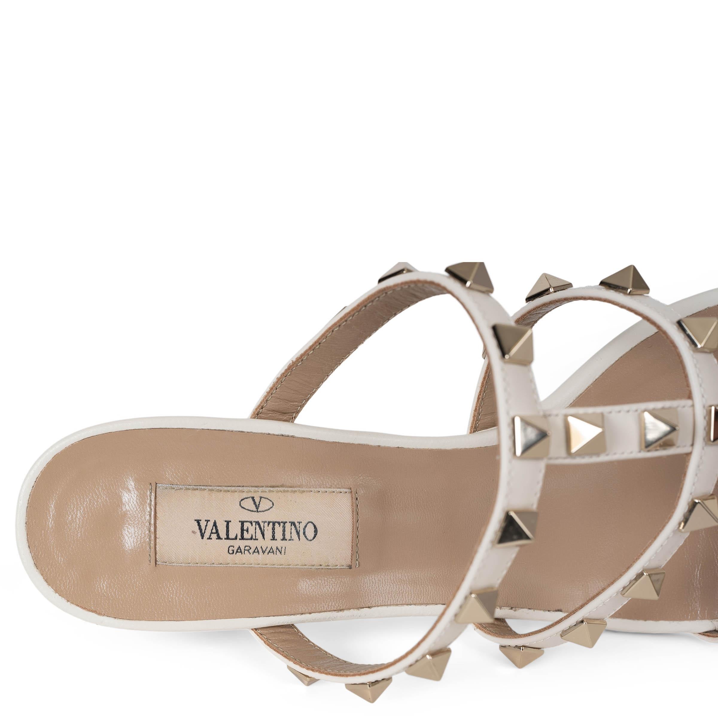 VALENTINO light ivory leather ROCKSTUD BLOCK HEEL SLIDE Sandals Shoes 37.5 3