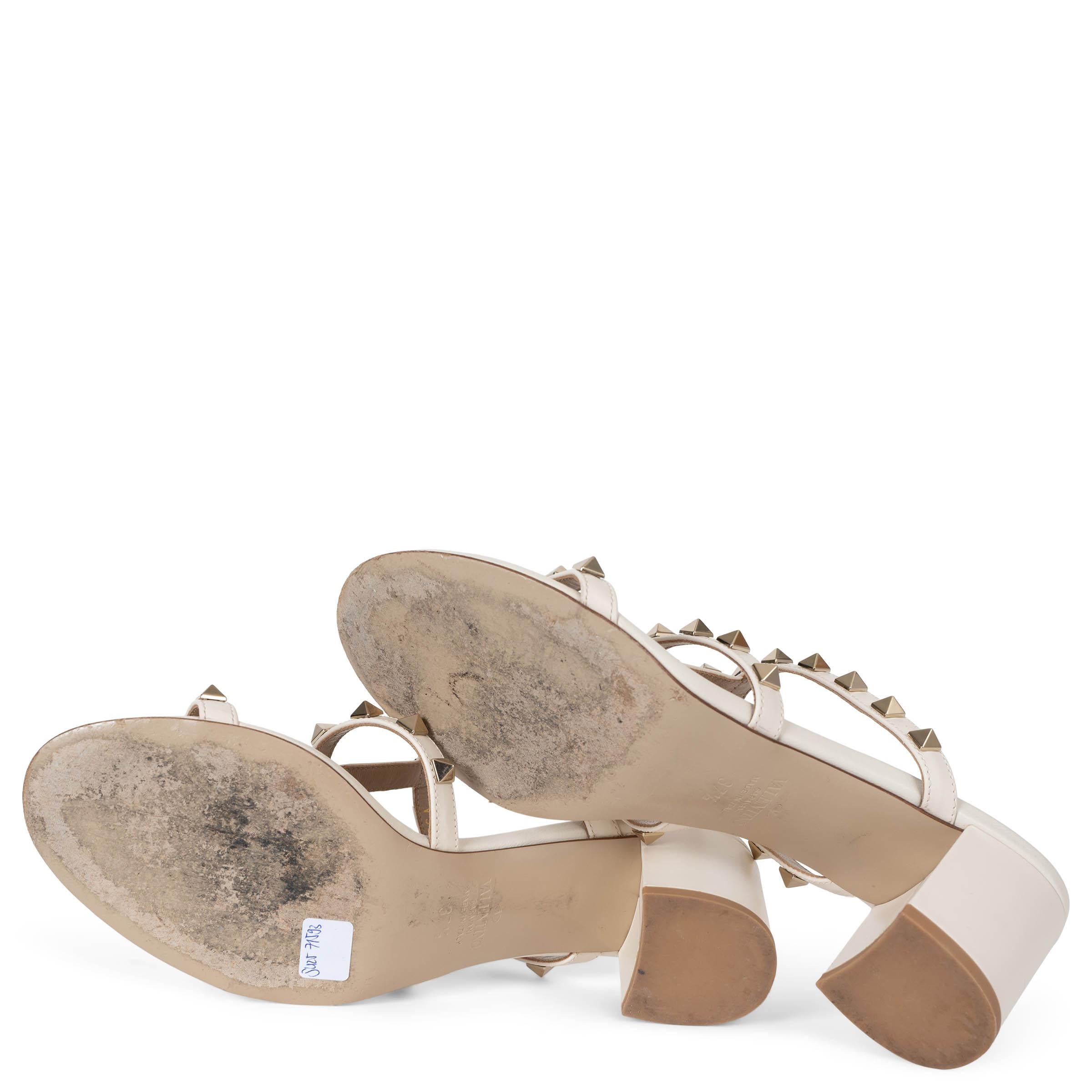 VALENTINO light ivory leather ROCKSTUD BLOCK HEEL SLIDE Sandals Shoes 37.5 4