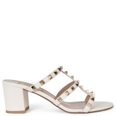 VALENTINO light ivory leather ROCKSTUD BLOCK HEEL SLIDE Sandals Shoes 37.5