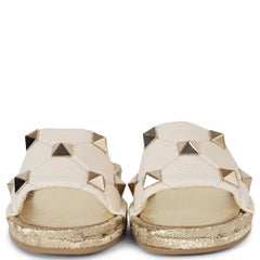 VALENTINO light ivory leather ROMAN STUD SLIDE Sandals Shoes 38