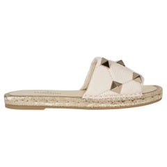 VALENTINO light ivory leather ROMAN STUD SLIDE Sandals Shoes 38