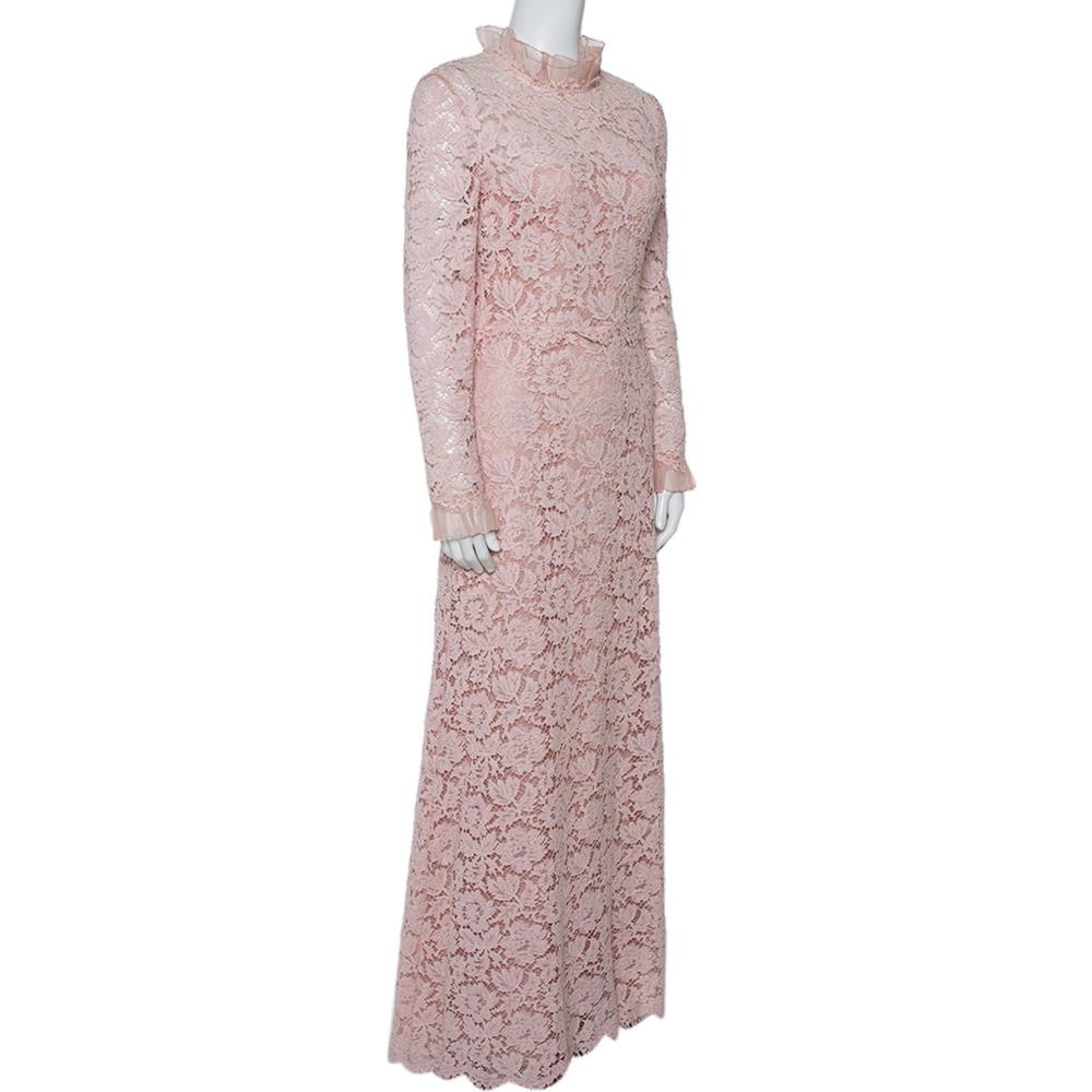 Valentino Light Pink Floral Lace Long 