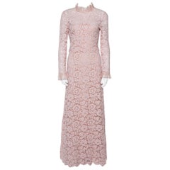 Valentino Light Pink Floral Lace Long Sleeve Gown M