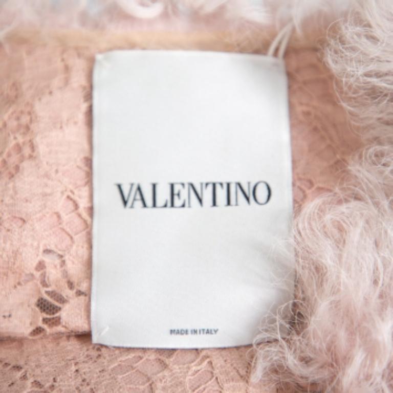 Valentino Light Pink Pelz & Spitze Kurzarm Crop Jacket S im Angebot 1