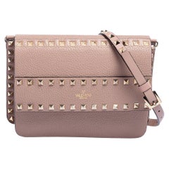Valentino Light Pink Grain Leather Rockstud Flap Shoulder Bag