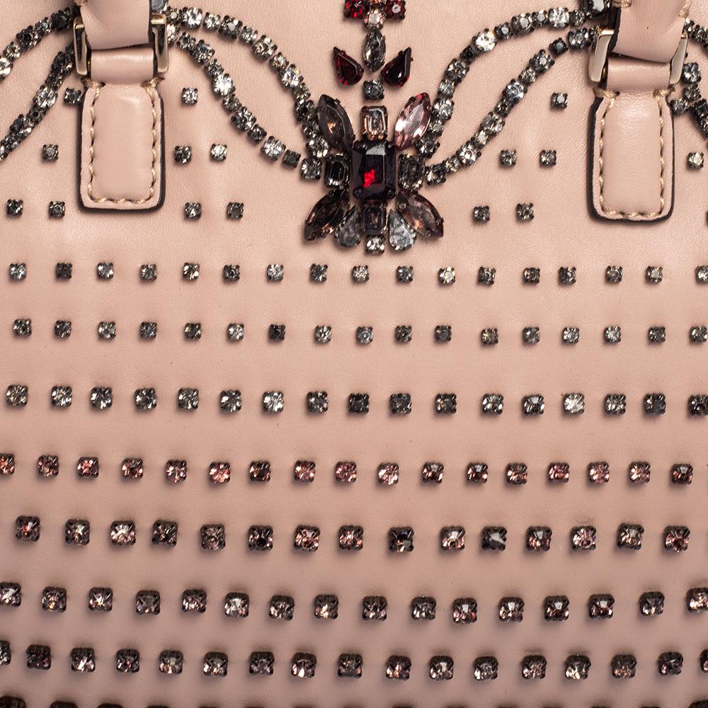 Valentino Light Pink Leather Crystal Embellished Zip Tote In Good Condition In Dubai, Al Qouz 2