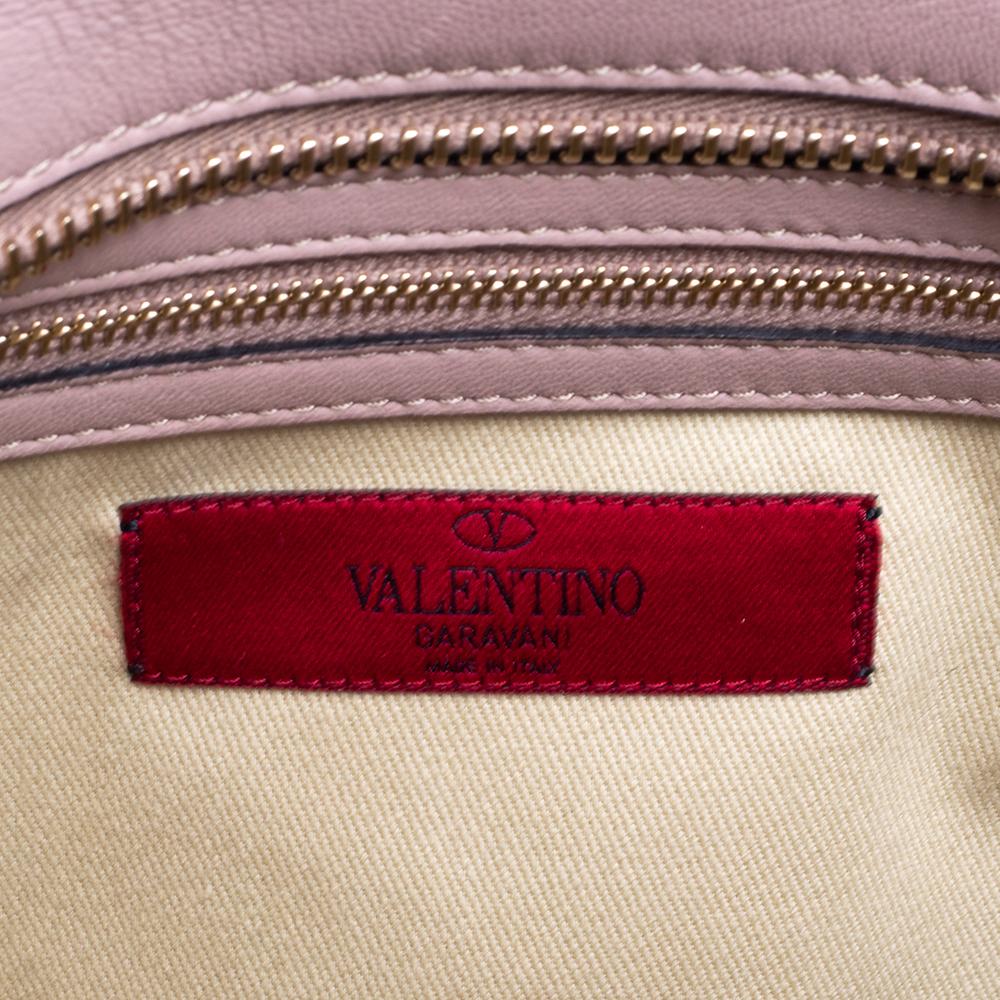 Valentino Light Pink Leather Crystal Embellished Zip Tote 1