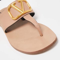 Valentino Light Pink Leather Escape V logo Flat Sandals