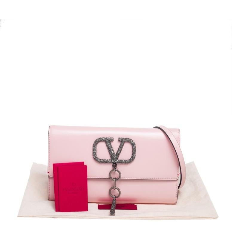 Valentino Light Pink Leather Vcase Crystals Clutch Bag 7