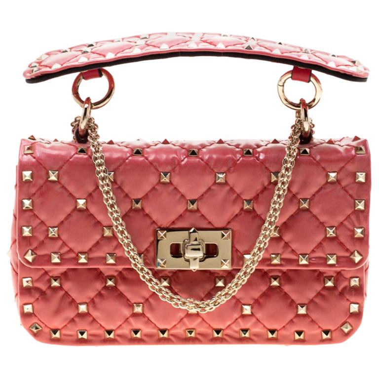 Valentino Light Poppy Quilted Patent Leather Small Rockstud Spike Shoulder  Bag For Sale at 1stDibs