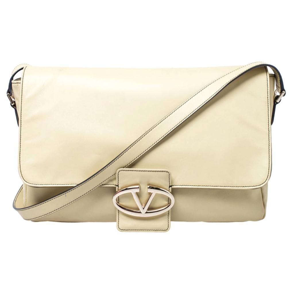 Valentino Light Yellow Leather Flap Shoulder Bag