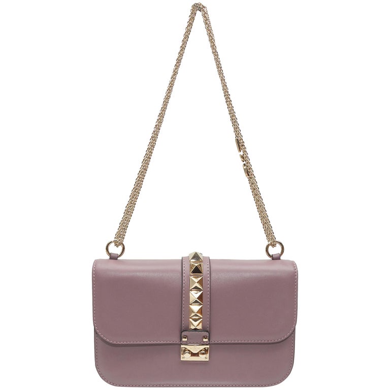 Valentino Lilac Vitello Medium Glam Lock Rockstud Bag For Sale at 1stDibs