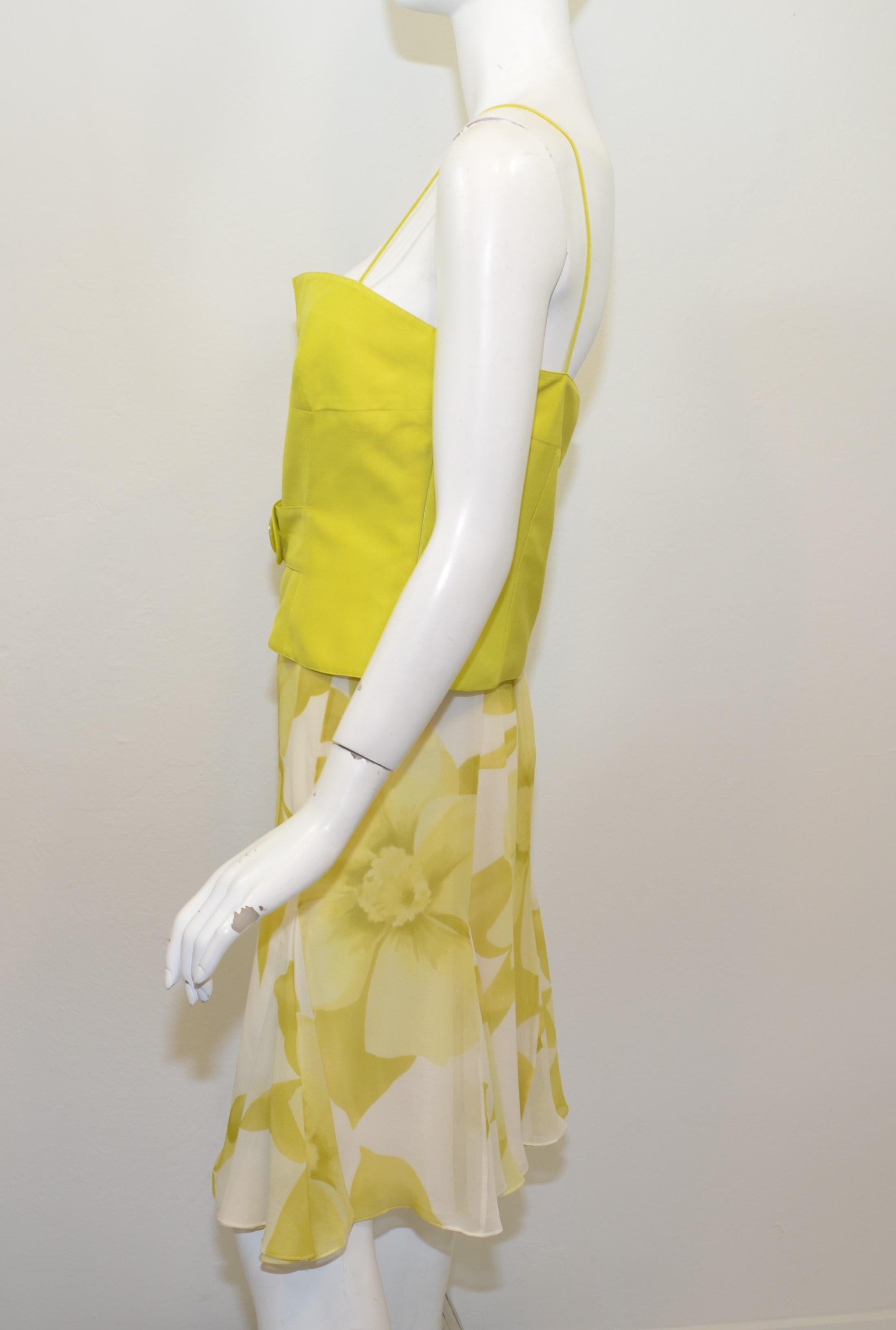 Valentino Lime Green Chiffon Skirt with Camisole Top In Excellent Condition In Carmel, CA