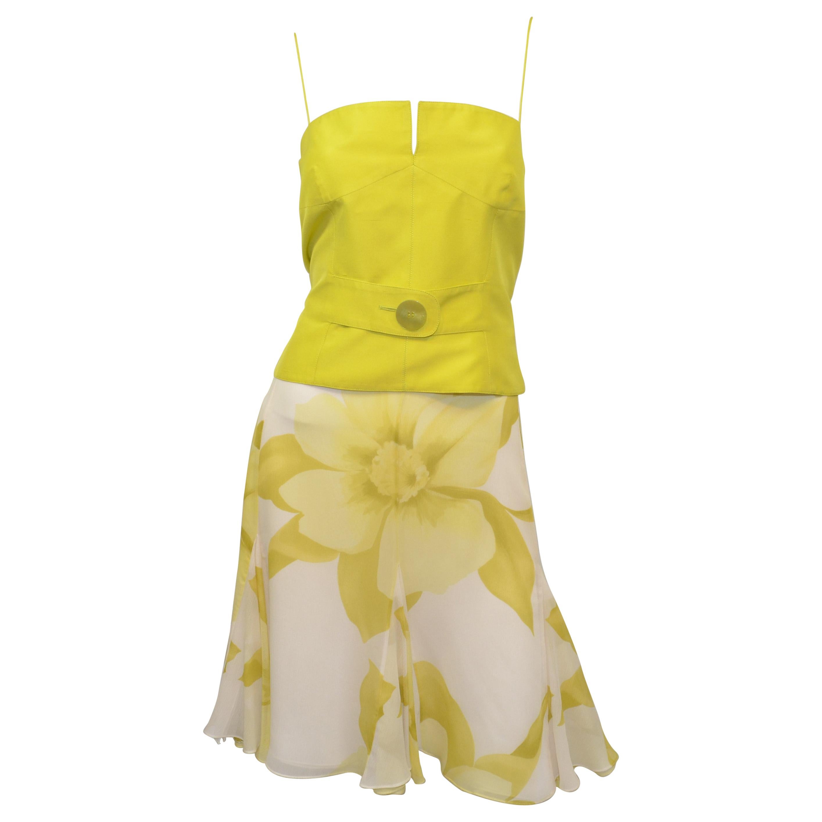 Valentino Lime Green Chiffon Skirt with Camisole Top