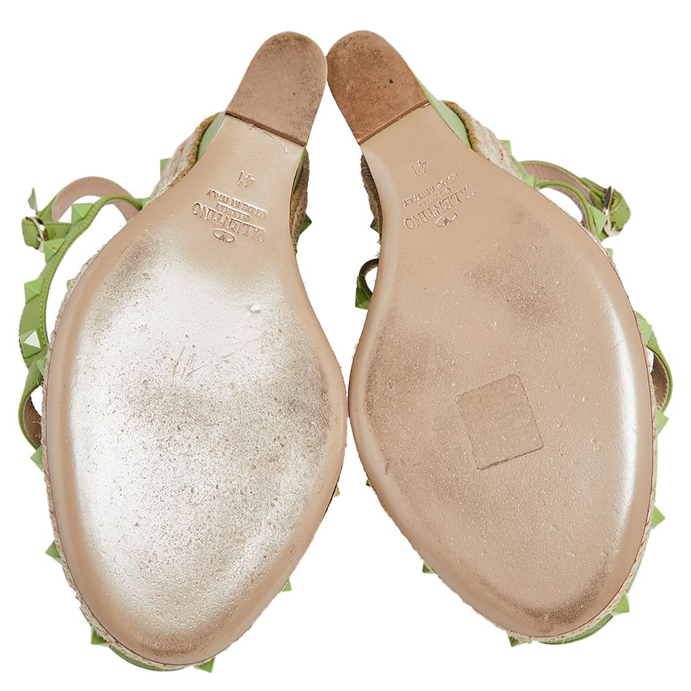 Valentino Lime Green Leather Rockstud T Strap Espadrille Wedges Size 41 1