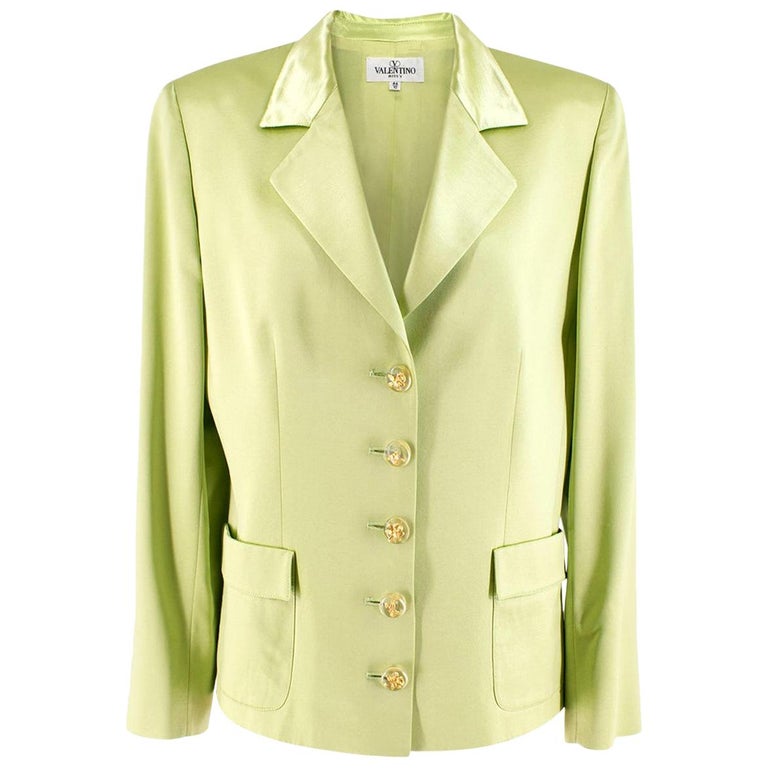 Authentic Valentino Vintage Ivory Silky Blazer Jacket with Ruffles Size 10