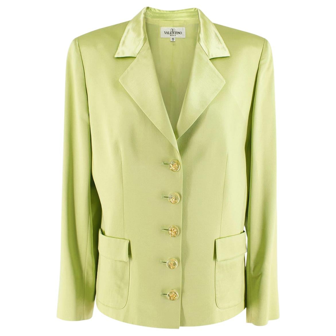 Valentino Lime Green Wool & Silk-blend Blazer US 8 For Sale