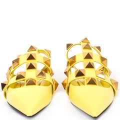 VALENTINO Lime Sorbet yellow leather ROMAN STUD Ballet Flats Shoes 38