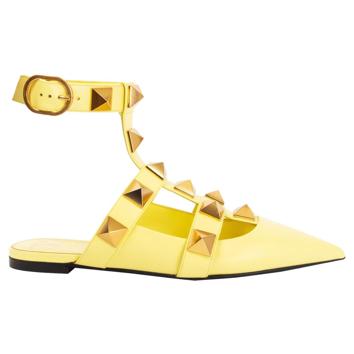 VALENTINO Lime Sorbet yellow leather ROMAN STUD Ballet Flats Shoes 38