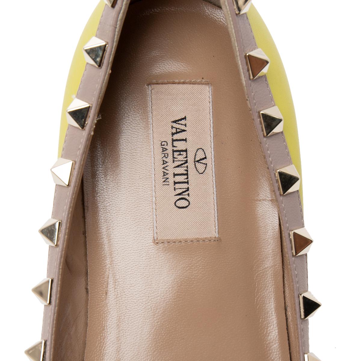 Women's Valentino Lime Yellow Leather Rockstud Ballet Flats Size 38.5