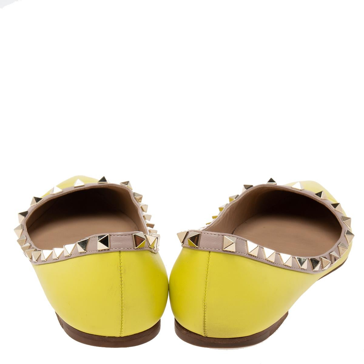 Valentino Lime Yellow Leather Rockstud Ballet Flats Size 38.5 2