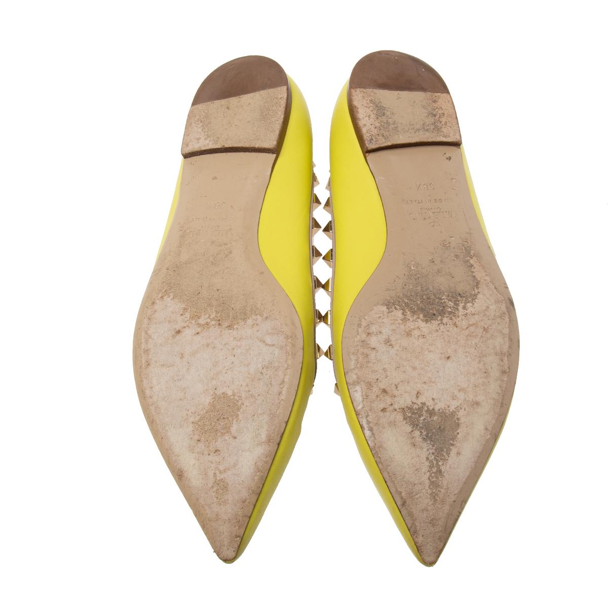 Valentino Lime Yellow Leather Rockstud Ballet Flats Size 38.5 3